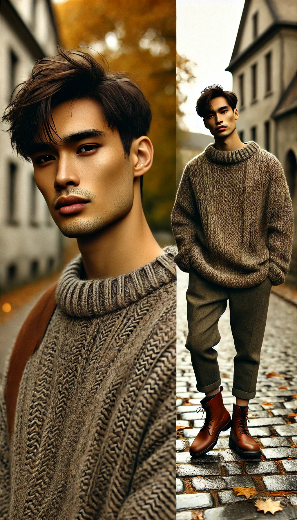 Áo len mỏng oversize + Quần kaki + Boots – Phong cách nam tính, mạnh mẽ