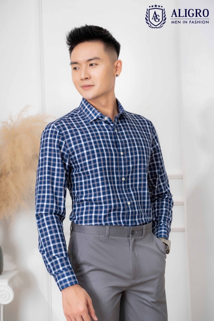 áo caro xanh trắng 