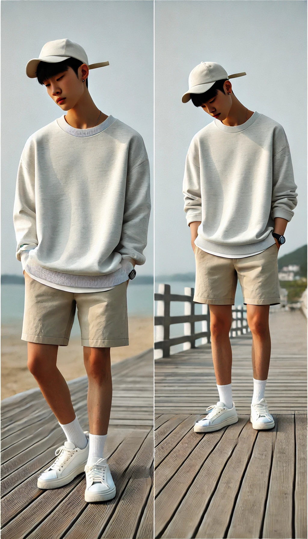Áo thun dài tay + Quần short + Sneaker – Phong cách trẻ trung, thoải mái
