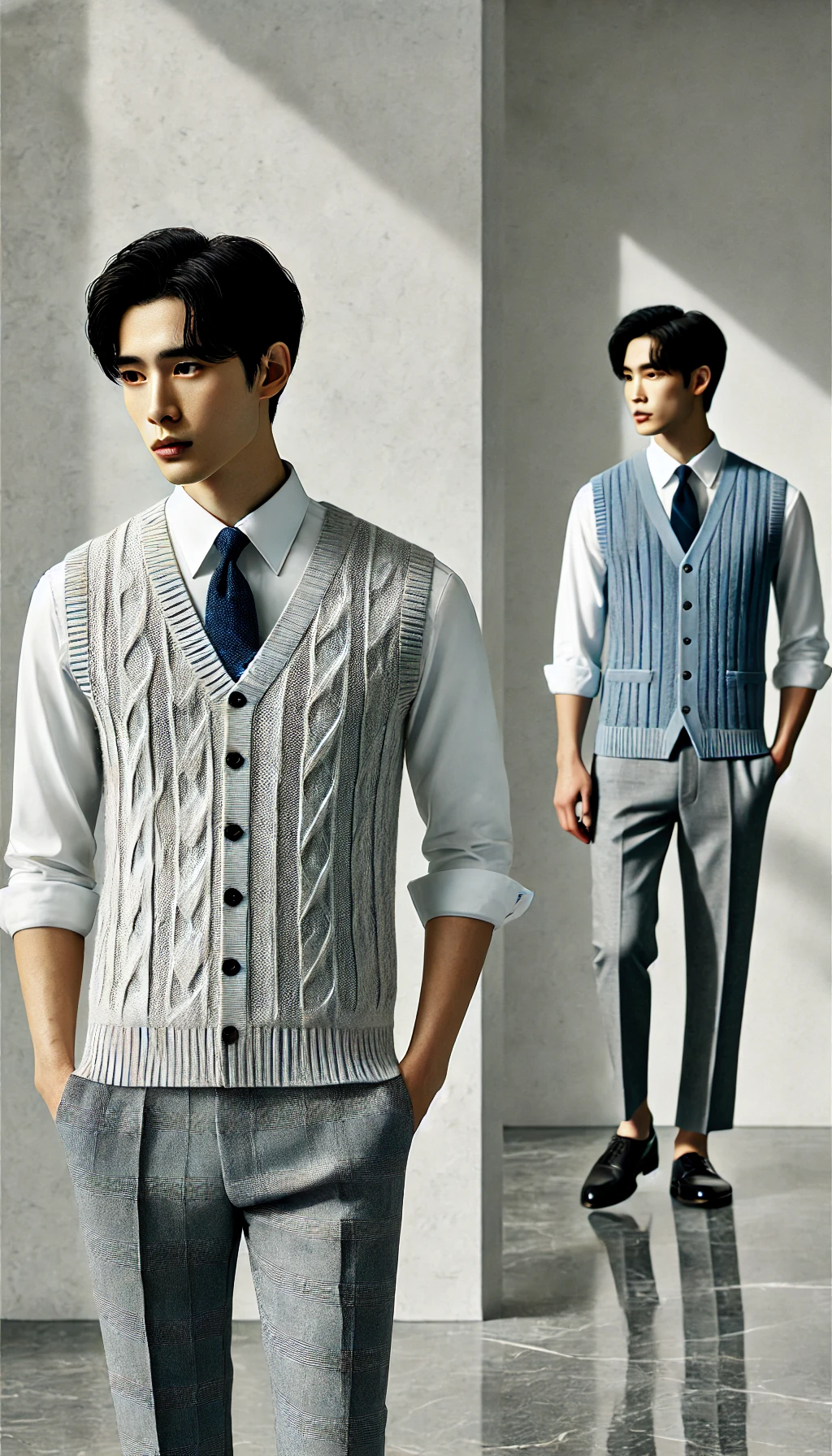 Phối áo gile len với áo sơ mi – Phong cách thanh lịch