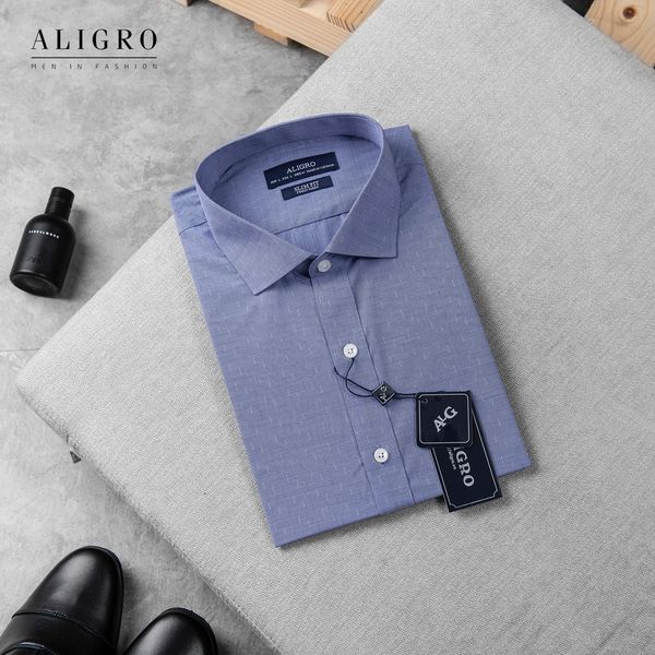 Áo sơ mi nam ngắn tay cao cấp Aligro ALGS-C107 chất liệu vải bamboo form SLIMFIT xanh tím họa tiết