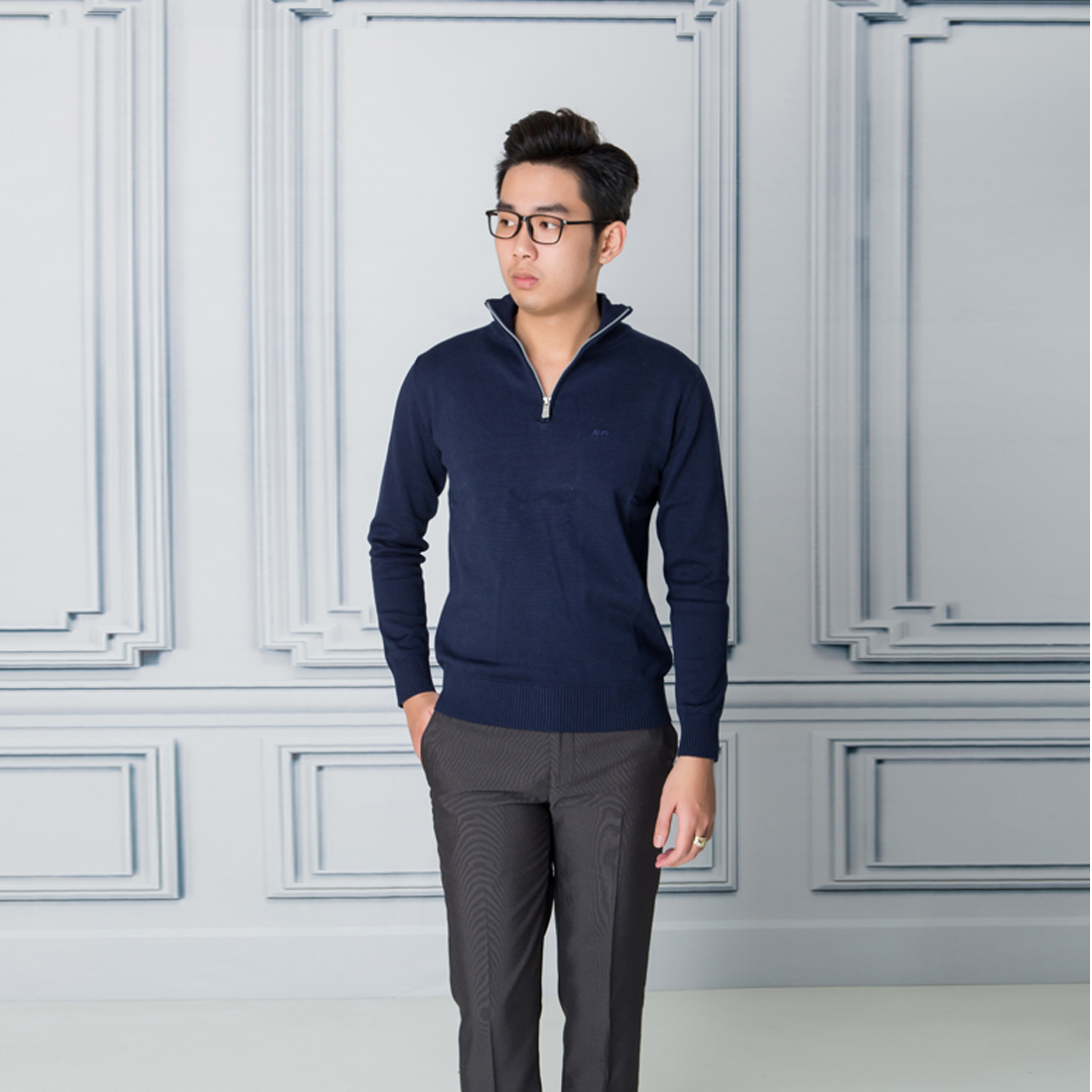 Áo len khóa cổ Aligro ALEND032 - xanh than