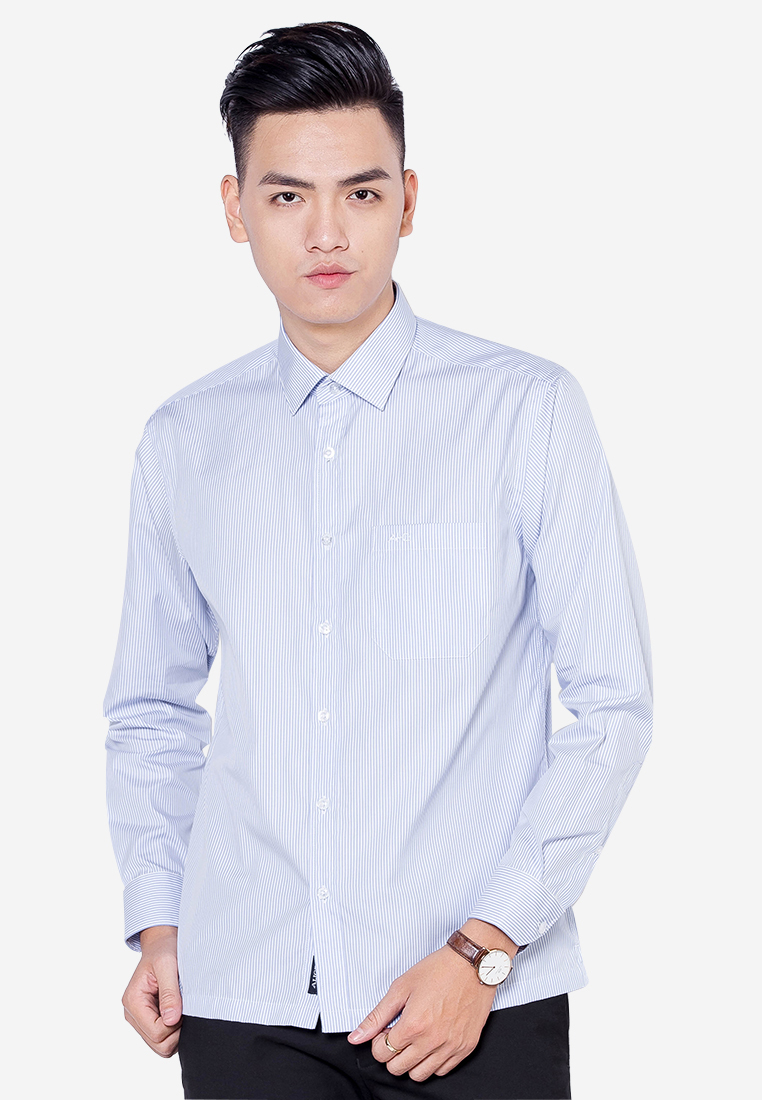 Áo sơ mi dài tay công sở cao cấp Aligro ALG1003 dáng Custom kẻ sọc trắng xanh