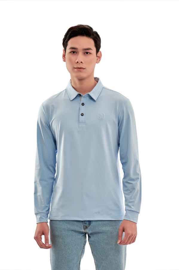 Áo phông dài tay cổ bẻ màu xanh nước biển Aligro ALGAPD054