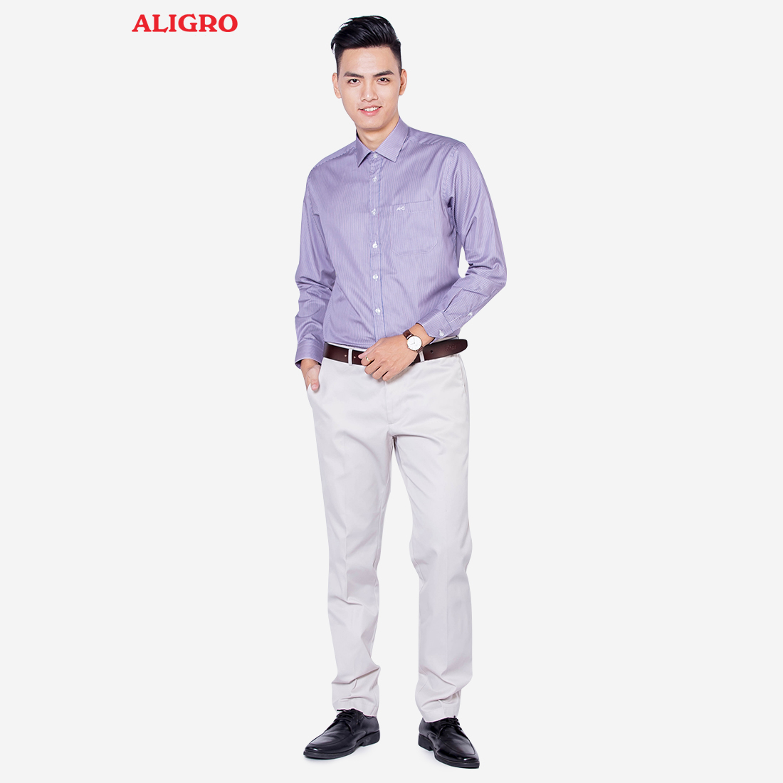 Quần kaki nam cao cấp Aligro ALGK022 co giãn 4 chiều màu trắng ngà 3