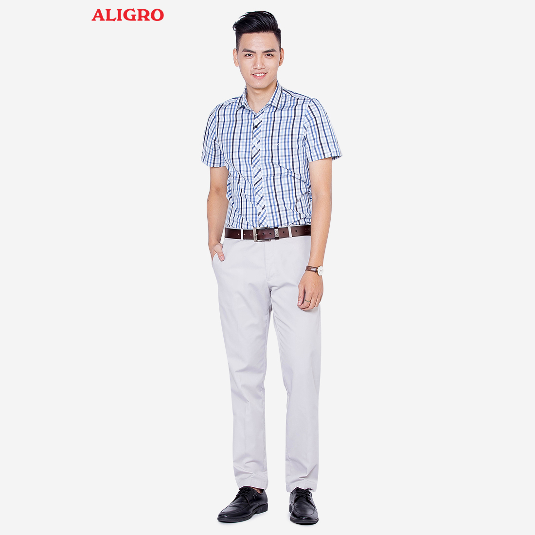 Quần kaki nam cao cấp Aligro ALGK023 co giãn 4 chiều màu trắng ngà 2