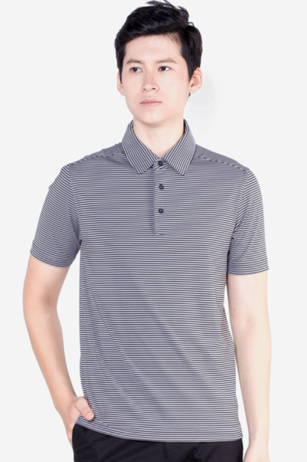 Áo polo nam ngắn tay cao cấp Aligro ALGAPC022 chất liệu vải coolmax form SLIMFIT kẻ ngang màu navy