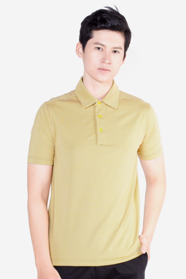 Áo polo nam ngắn tay cao cấp Aligro ALGAPC019 chất liệu vải coolmax form SLIMFIT kẻ ngang màu vàng