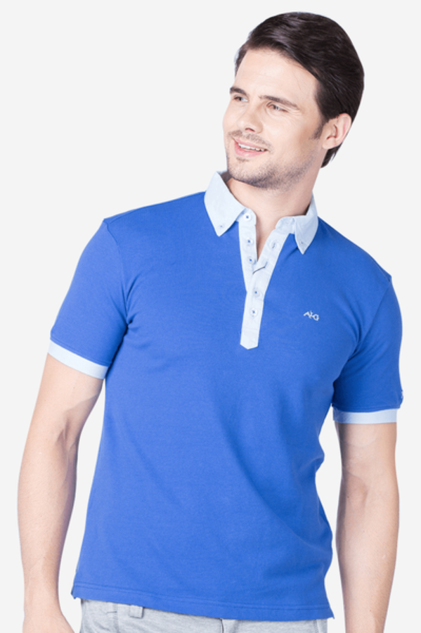 Áo polo nam cao cấp Aligro ALGPLO.7 chất liệu 100% cotton form SLIMFIT màu xanh dương phối trắng
