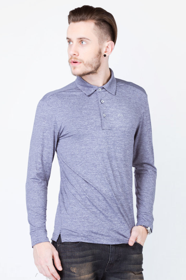 Áo thun dài tay nam cao cấp ALIGRO cổ bẻ co giãn, thoáng khí màu ghi xước ALGAPD001