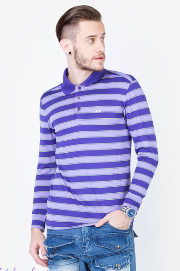 Áo thun dài tay nam cao cấp ALIGRO cổ bẻ co giãn, thoáng khí kẻ tím ALGAPD011