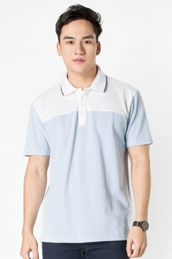 Áo polo nam ngắn tay Aligro ALGPLO23 vải cá sấu cotton form suông màu trắng phối xanh