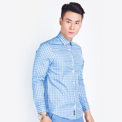Áo sơ mi nam dài tay công sở cao cấp Aligro ALGS073 dáng Slimfit màu xanh biển kẻ caro