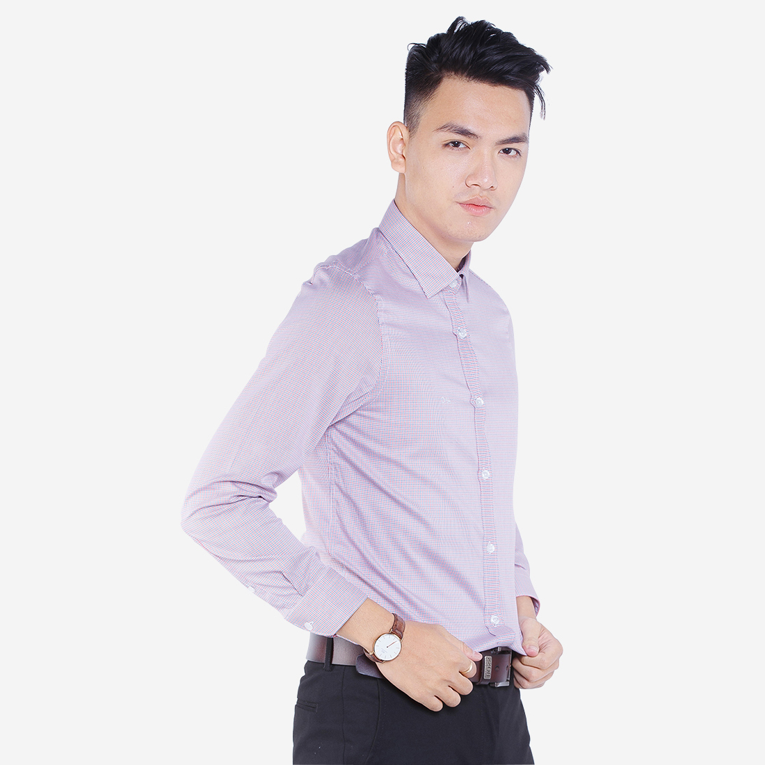 Áo sơ mi nam dài tay công sở cao cấp Aligro ALGS146 dáng Slimfit kẻ caro xanh đỏ