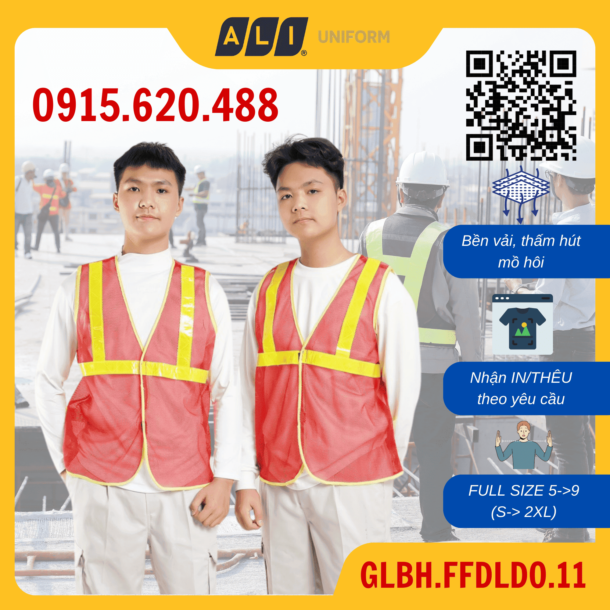 Áo gile bảo hộ lao động lưới phản quang nhựa màu đỏ GLBH.FFDLDO.11