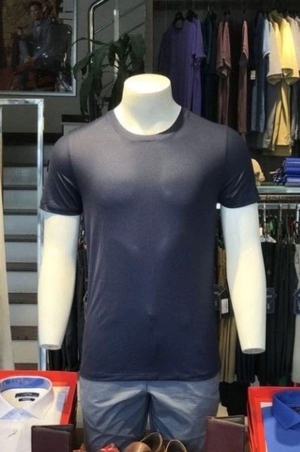 Áo thun nam cổ tròn ngắn tay cao cấp Aligro ALGAPC048 chất liệu cotton form SLIMFIT màu navy