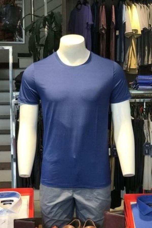 Áo thun nam cổ tròn ngắn tay cao cấp Aligro ALGAPC050 chất liệu cotton form SLIMFIT màu blue