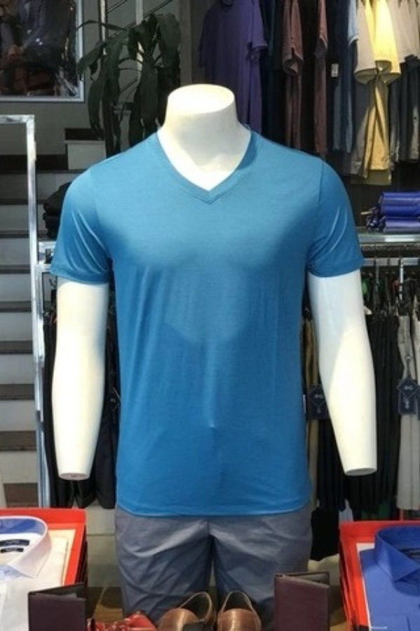 Áo thun nam cổ tim ngắn tay cao cấp Aligro ALGAPC065 chất liệu cotton form SLIMFIT màu xanh lam