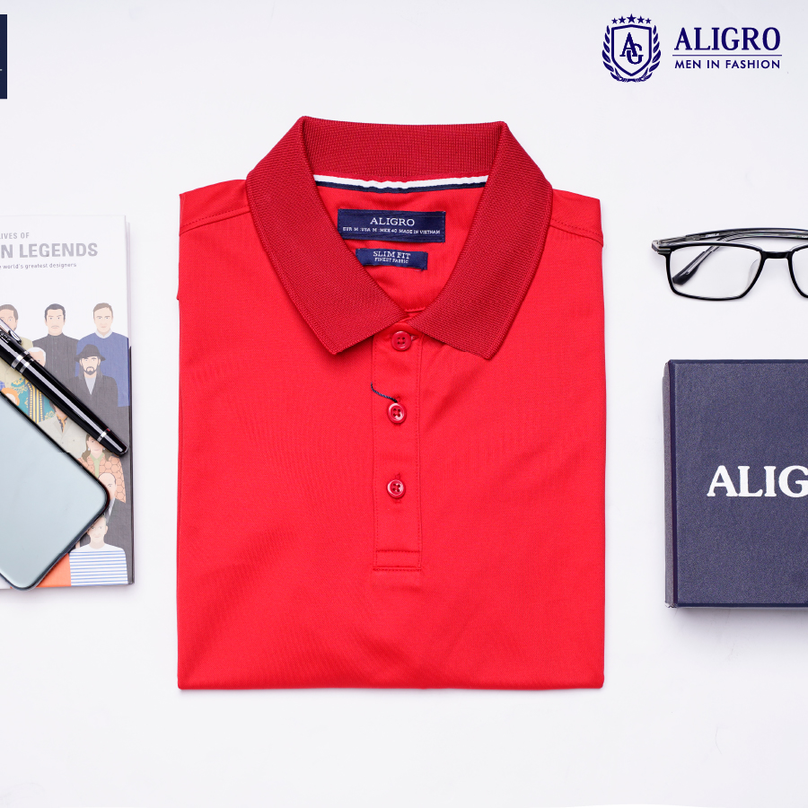 Áo polo nam ngắn tay cao cấp Aligro APLOUA005 chất liệu vải coolmax form SLIMFIT màu đỏ