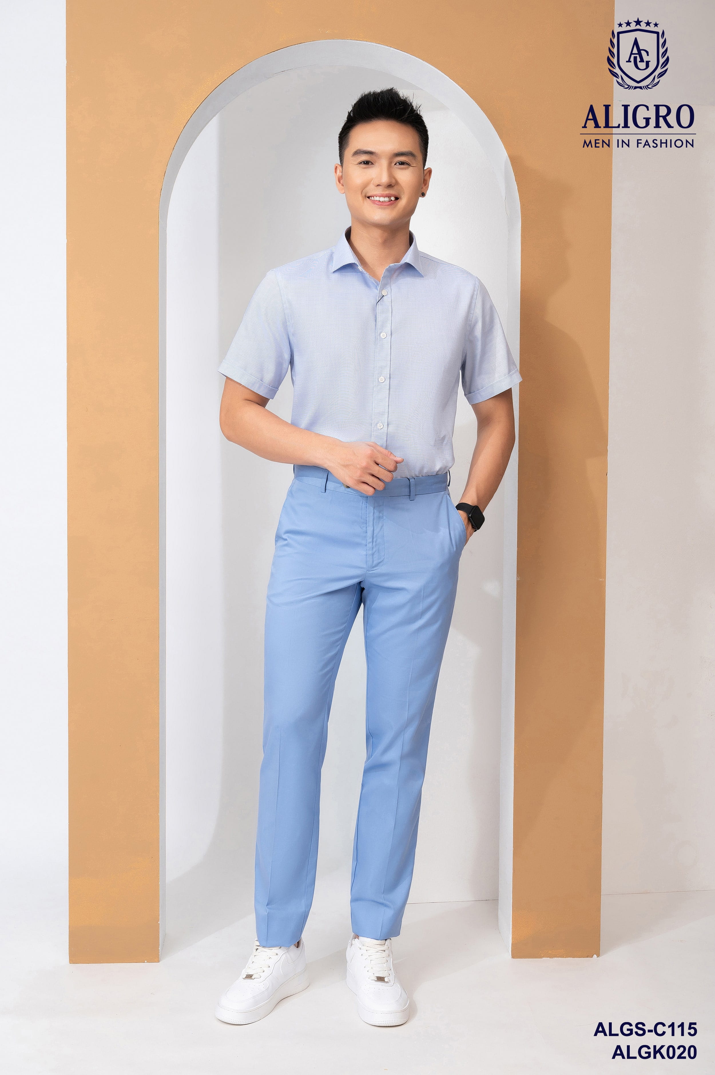 Quần kaki nam cao cấp Aligro ALGK020 co giãn 4 chiều màu xanh da trời