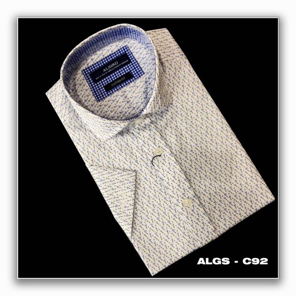 Áo sơ mi nam ngắn tay cao cấp Aligro ALGS-C92 chất liệu cotton form CUSTOM hoạ tiết cò trắng