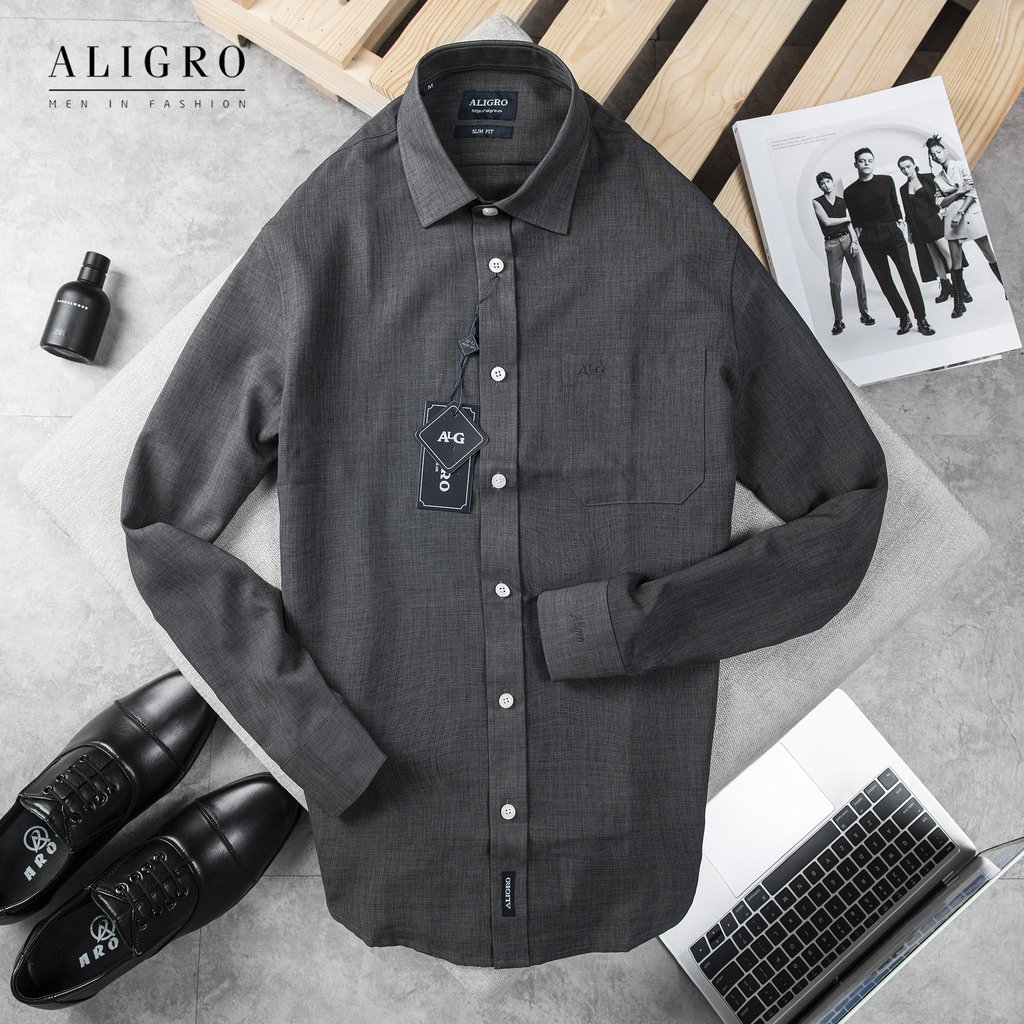 Áo sơ mi dài tay công sở cao cấp Aligro ALGS159 dáng Slimfit màu xám