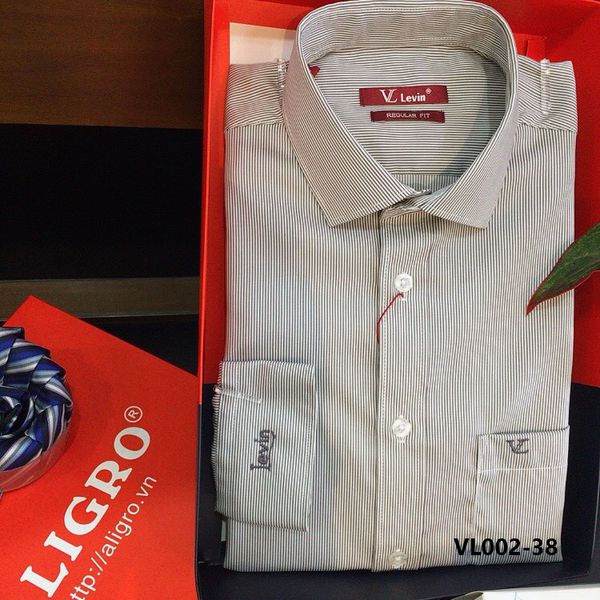 Áo sơ mi dài tay công sở cao cấp Aligro VL002 dáng Regularfit kẻ sọc xanh - trắng