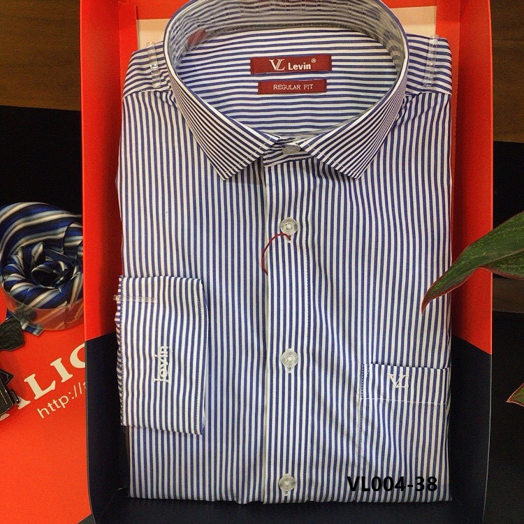 Áo sơ mi dài tay công sở cao cấp Aligro VL004 dáng Regularfit kẻ sọc trắng - xanh