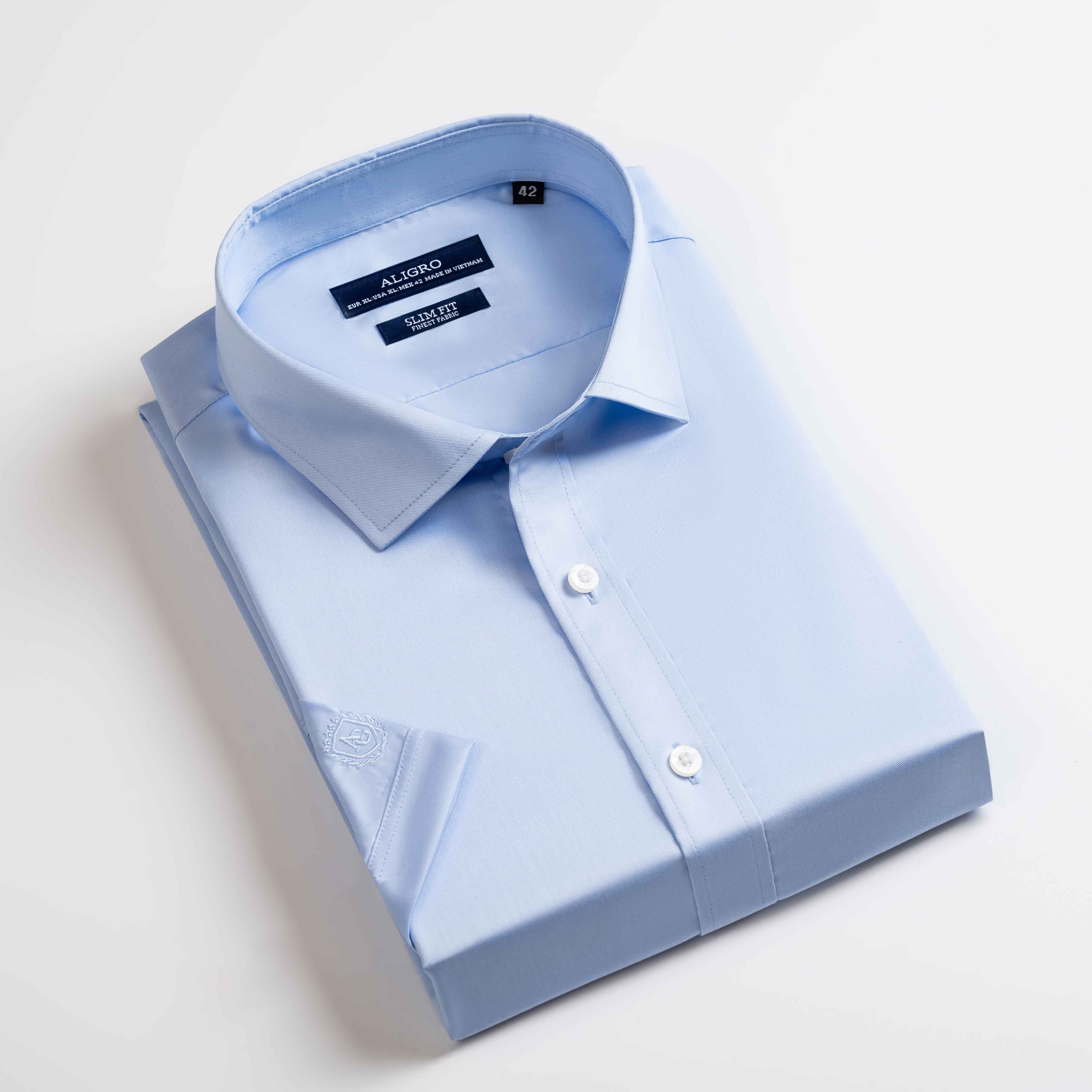 Áo sơ mi nam ngắn tay cao cấp Aligro ALGS-C119 chất liệu cotton chống nhăn form SLIMFIT màu xanh