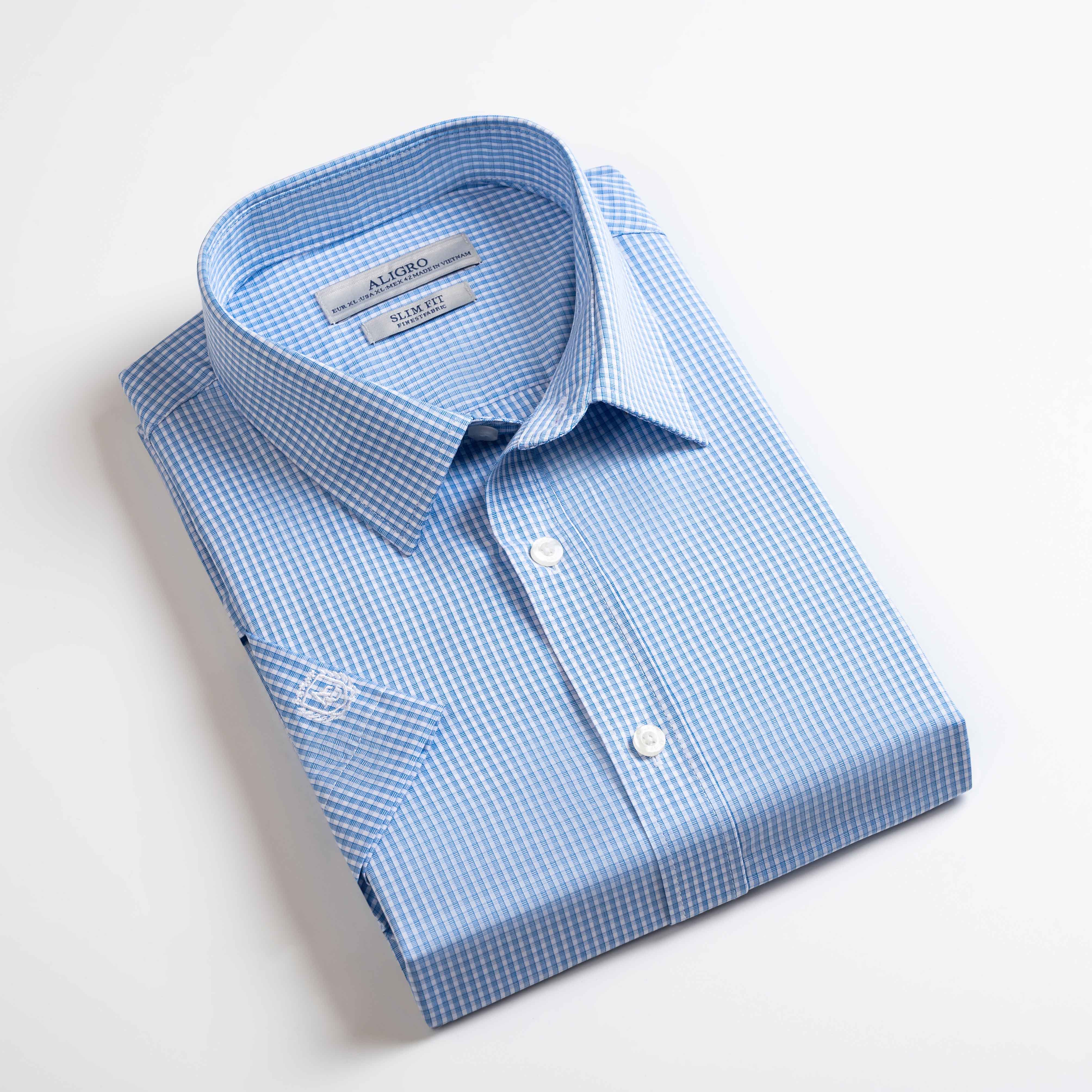 Áo sơ mi nam ngắn tay cao cấp Aligro ALGS-C121 chất liệu vải bamboo form SLIMFIT kẻ caro xanh dương