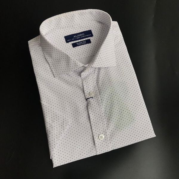 Áo sơ mi nam ngắn tay cao cấp Aligro ALGS-C77 vải bamboo chống nhăn form SLIMFIT màu trắng chấm bi