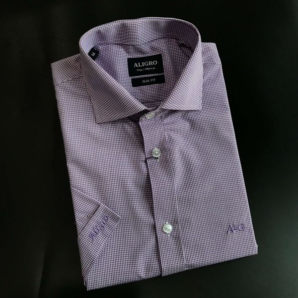Áo sơ mi nam ngắn tay cao cấp Aligro ALGS-C57 vải cotton form SLIMFIT màu tím