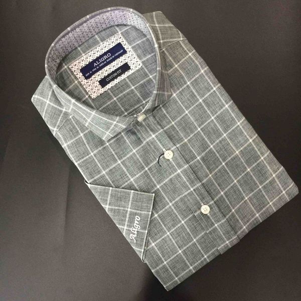 Áo sơ mi nam ngắn tay cao cấp Aligro ALGS-C94 chất liệu cotton form CUSTOM kẻ ghi