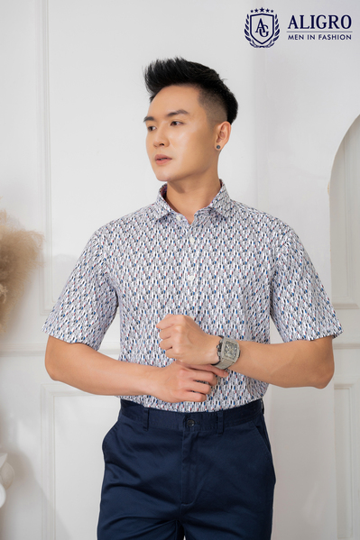 Áo sơ mi nam ngắn tay cao cấp Aligro ALGS-C90 vải cotton form Customfit phối nhiều màu