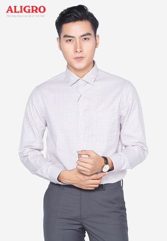 Áo sơ mi dài tay công sở cao cấp Aligro ALGS134 dáng Slimfit kẻ caro xanh - đỏ
