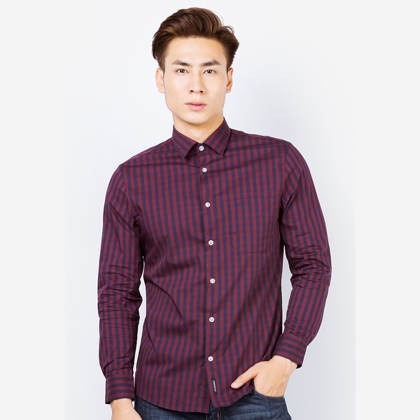 Áo sơ mi nam dài tay công sở cao cấp Aligro ALGS123 dáng Slimfit kẻ caro xanh đỏ