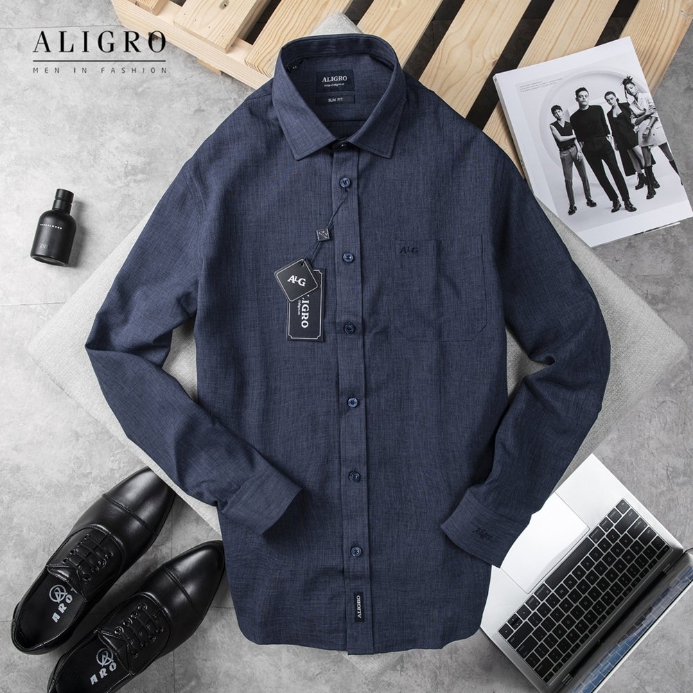 Áo sơ mi dài tay công sở cao cấp Aligro ALGS158 dáng Slimfit màu navy