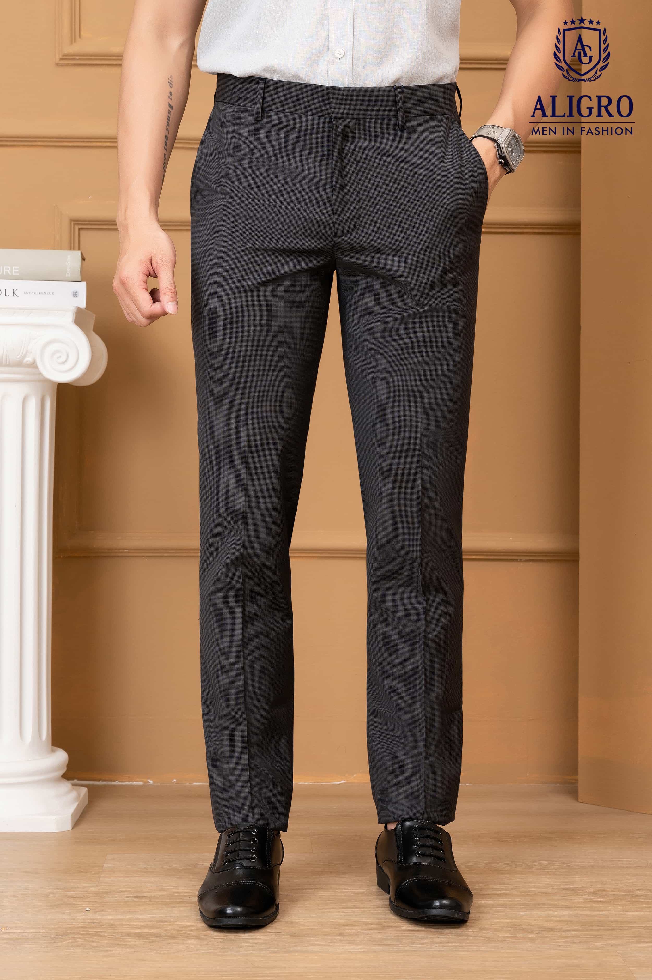 Quần âu nam công sở cao cấp Aligro ALGO1028 màu navy chấm trắng