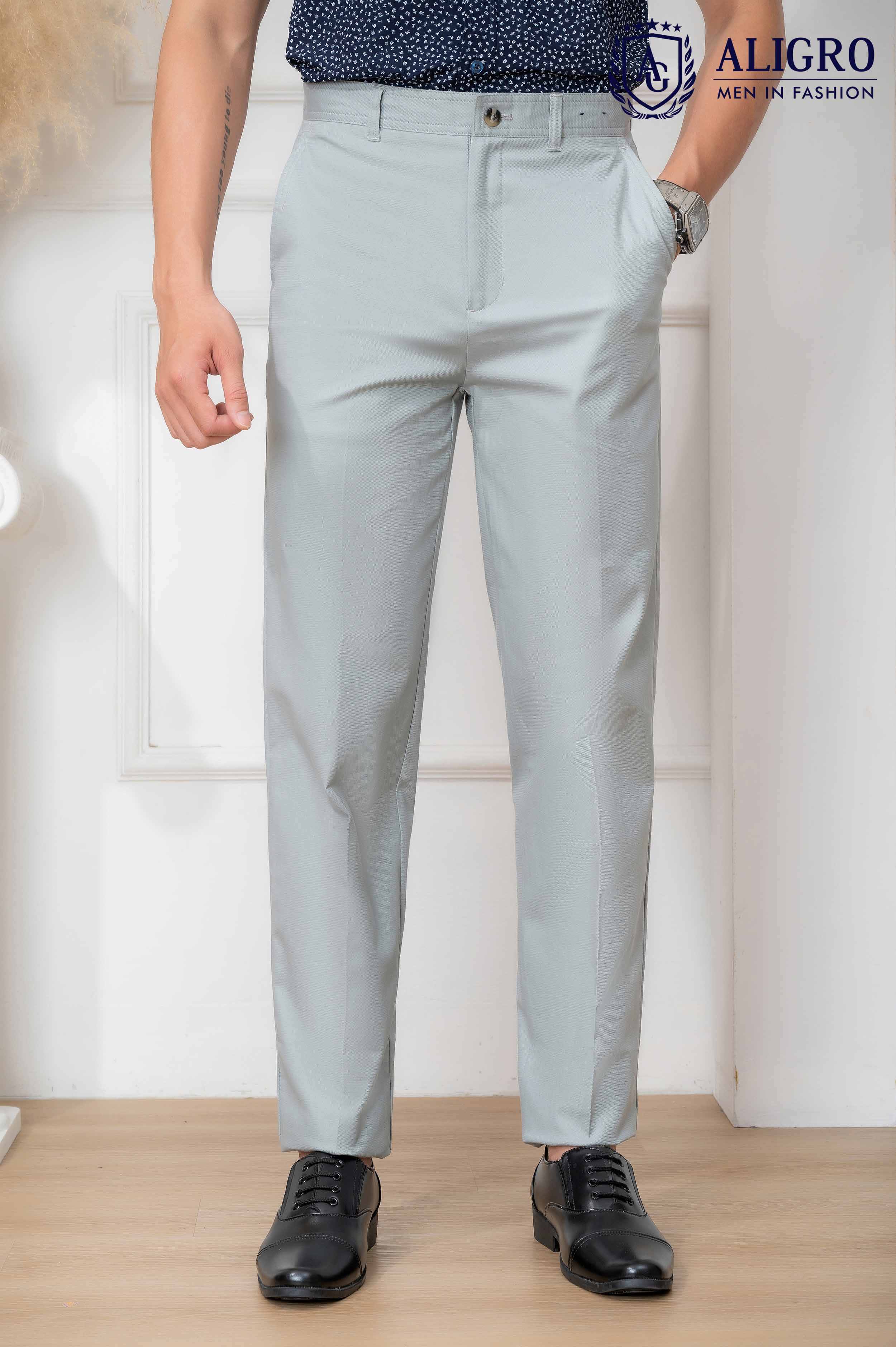 Quần kaki nam công sở cao cấp Aligro ALGK074 co giãn 4 chiều màu ghi sáng