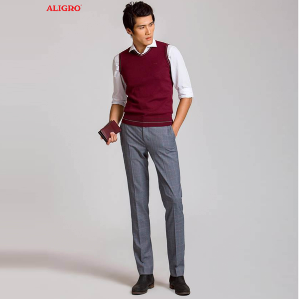 Quần âu nam công sở cao cấp Aligro ALGO1025 màu nâu kẻ caro
