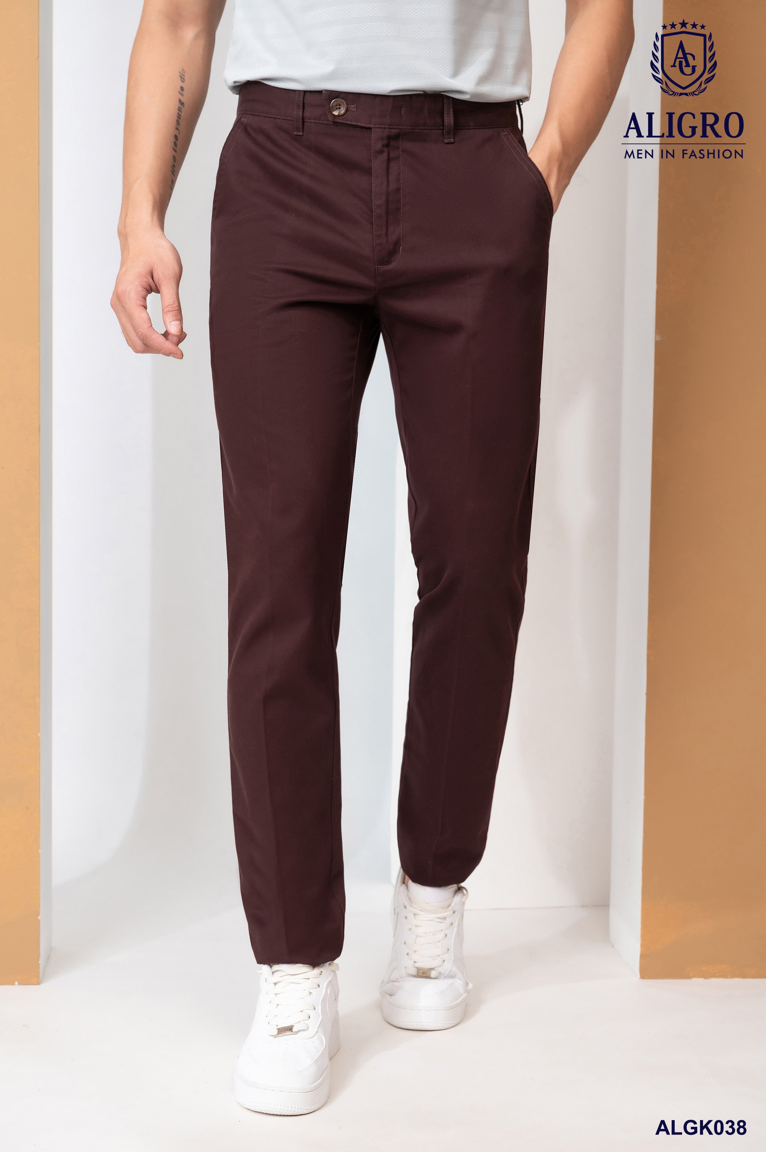 Quần kaki nam cao cấp Aligro ALGK038 co giãn 4 chiều màu nâu