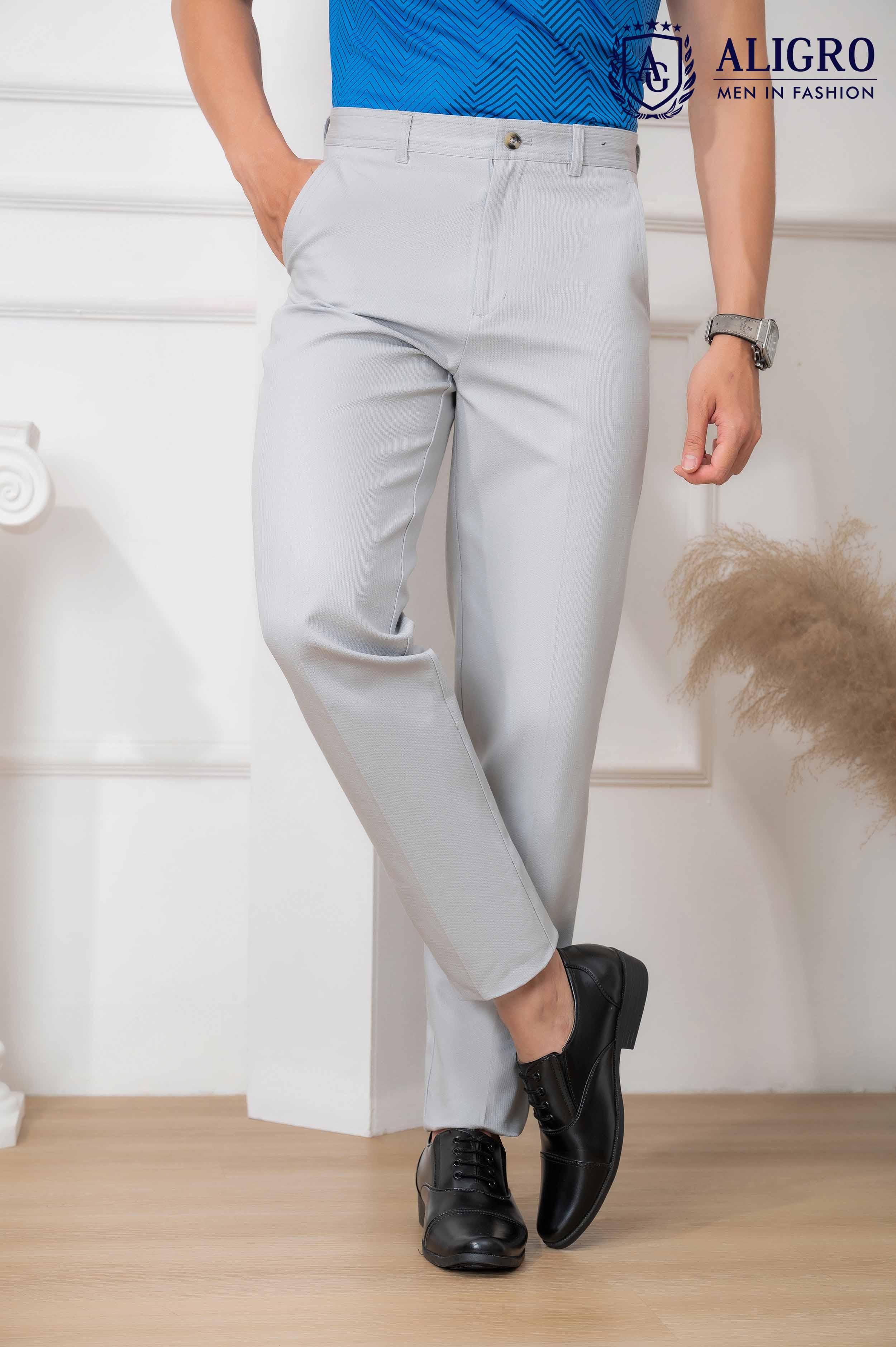 Quần kaki nam công sở cao cấp Aligro ALGK068 co giãn 4 chiều màu ghi sáng