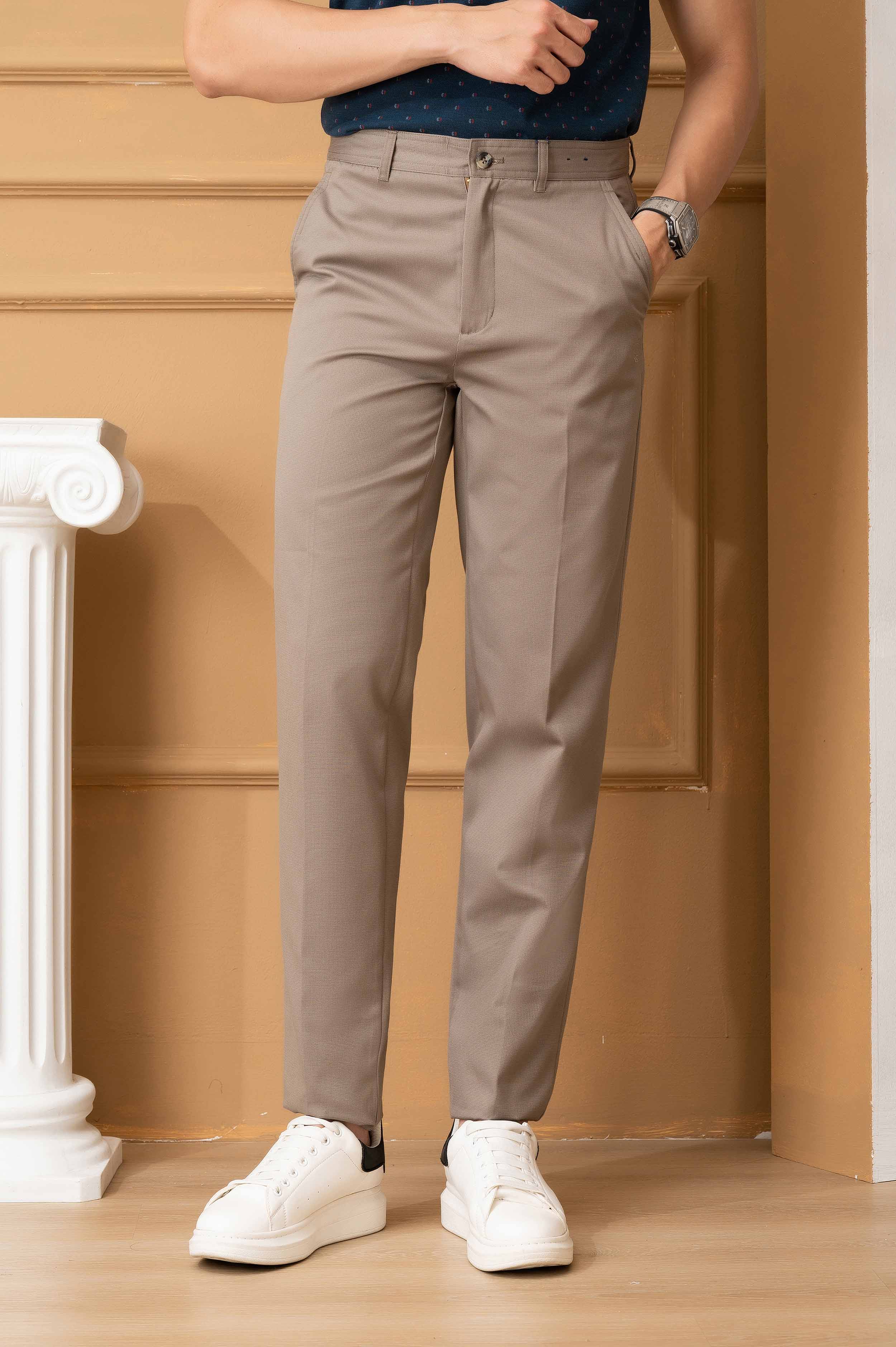 Quần kaki nam công sở cao cấp Aligro ALGK076 co giãn 4 chiều màu nâu kẻ