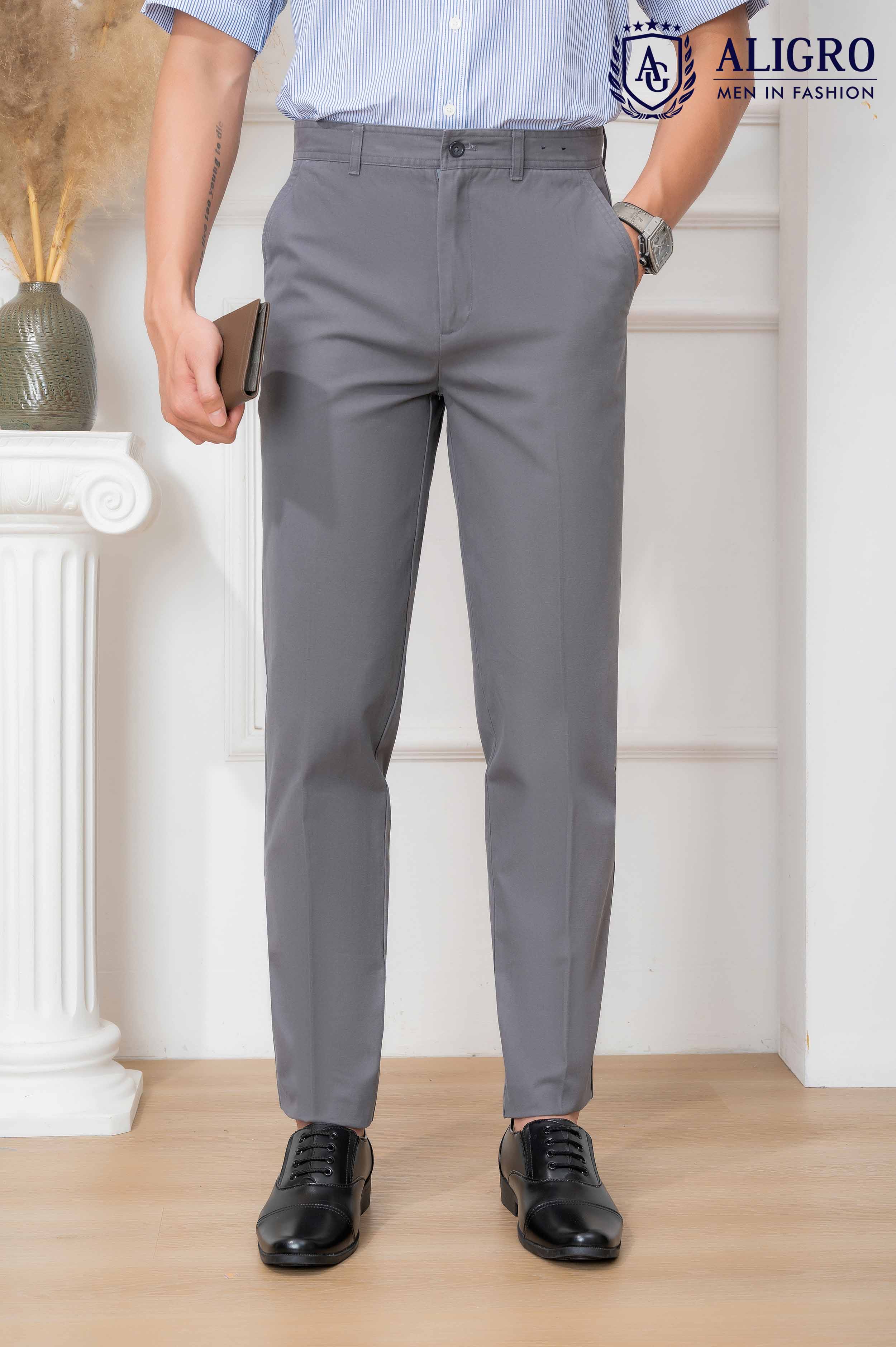 Quần kaki nam công sở cao cấp Aligro ALGK058 co giãn 4 chiều màu ghi đậm