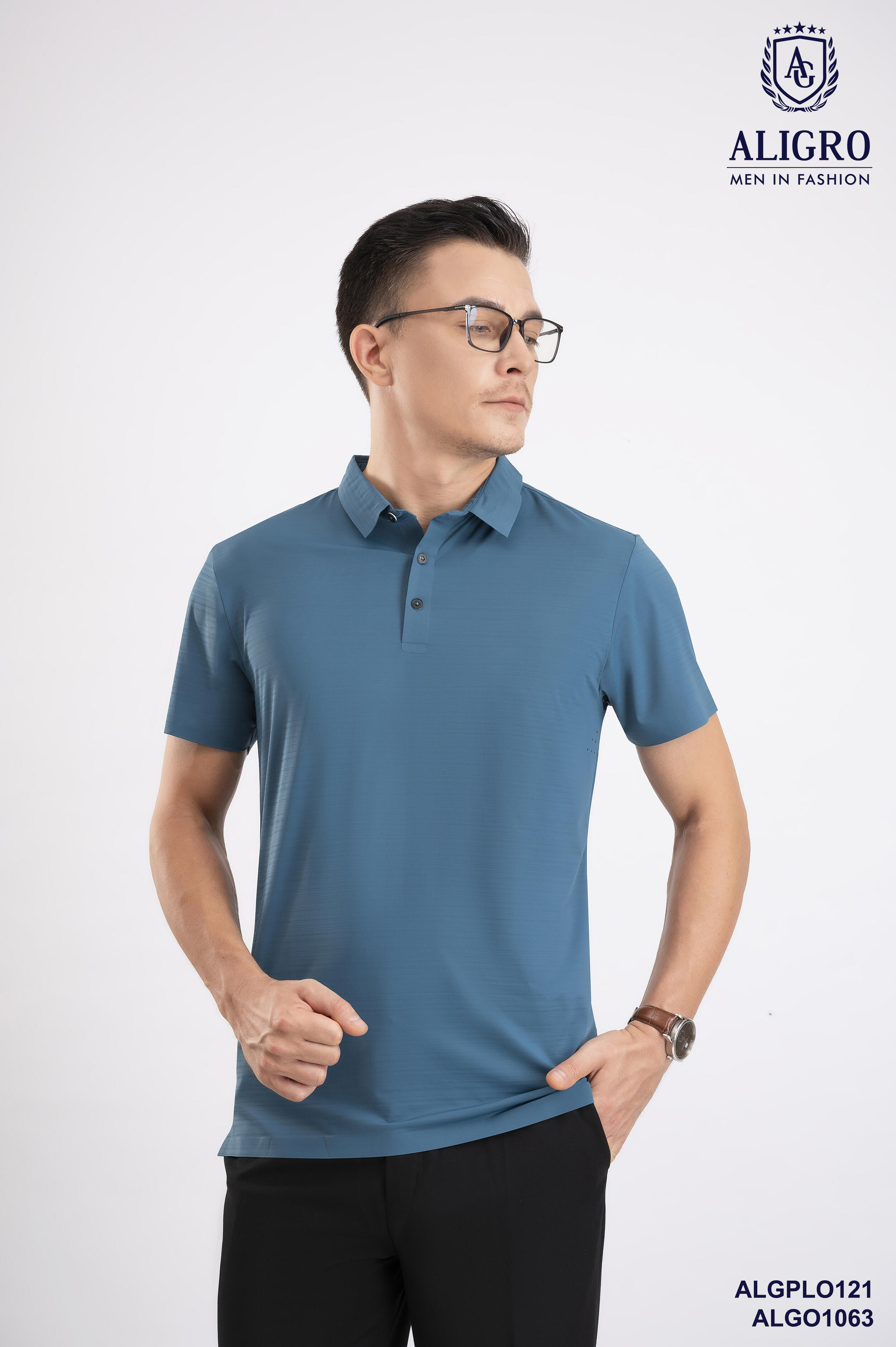 Áo Polo golf cao cấp Aligro ALGPLO121 công nghệ Seamless - không đường may form SLIMFIT màu xanh đậm