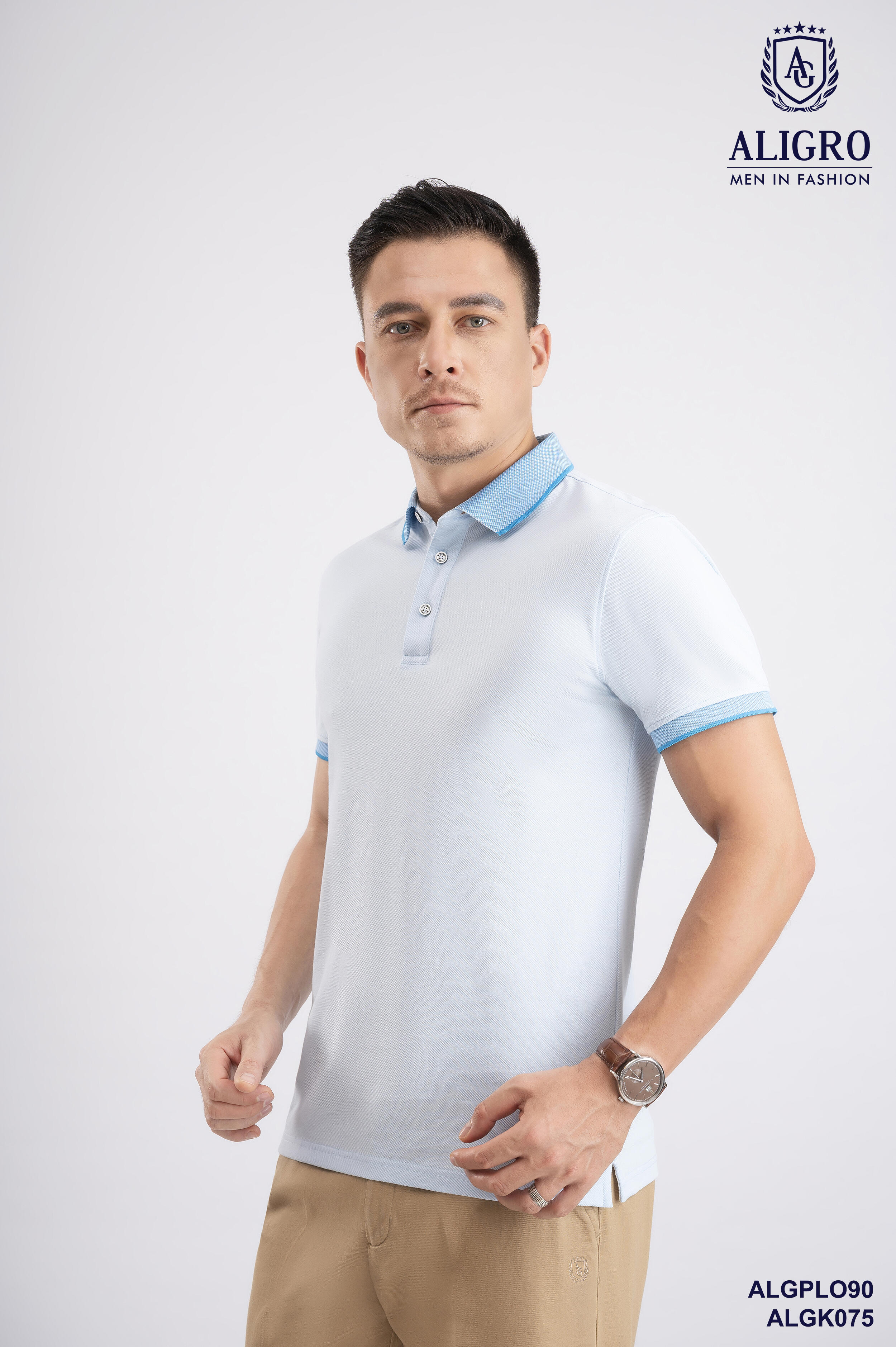 Áo polo nam ngắn tay cao cấp Aligro ALGPLO90 chất liệu 100% cotton form SLIMFIT màu xanh biển