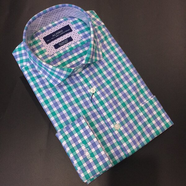 Áo sơ mi dài tay công sở cao cấp Aligro ALGS187 dáng Slimfit kẻ caro xanh tím