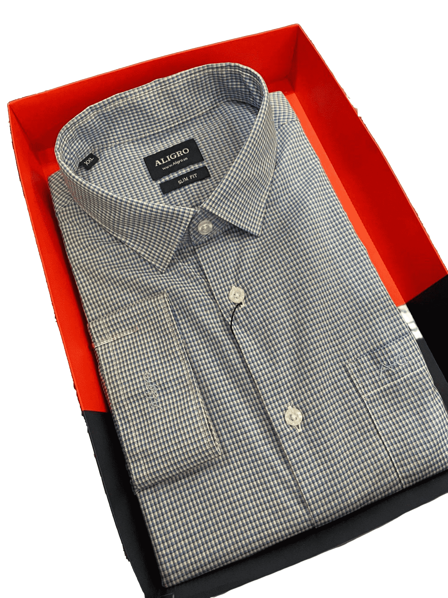 Áo sơ mi dài tay công sở cao cấp Aligro ALGS130 dáng Slimfit kẻ xanh caro