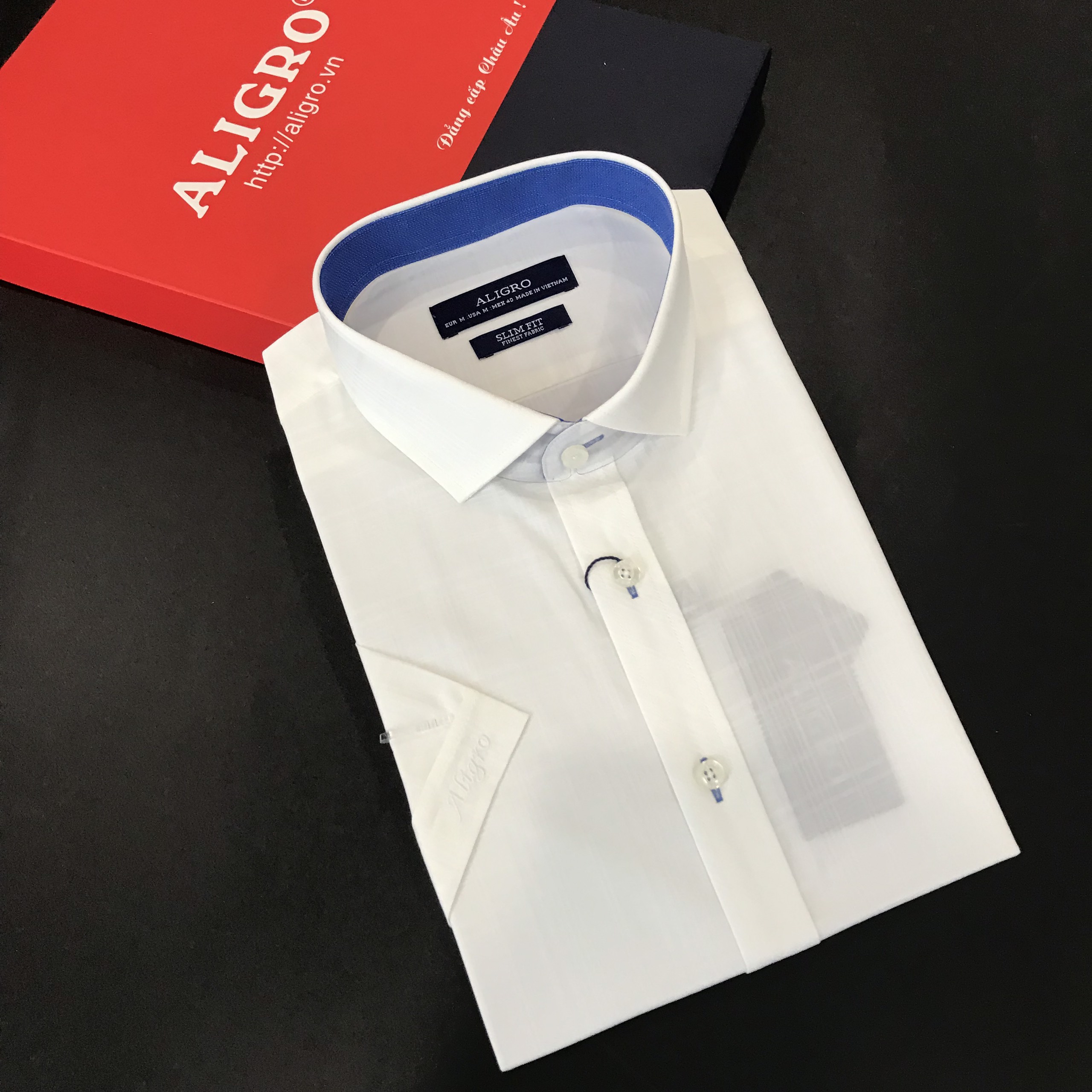 Áo sơ mi nam ngắn tay cao cấp Aligro ALGS-C101 chất liệu cotton form SLIMFIT màu trắng kẻ tăm