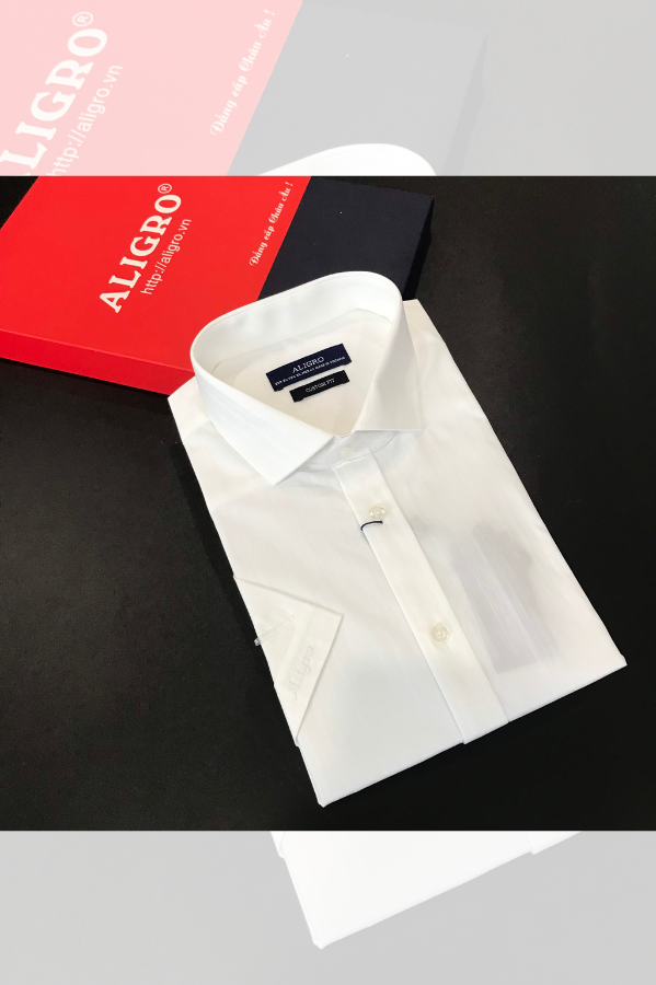 Áo sơ mi nam ngắn tay cao cấp Aligro ALG-C0107 vải cotton form Customfit màu trắng